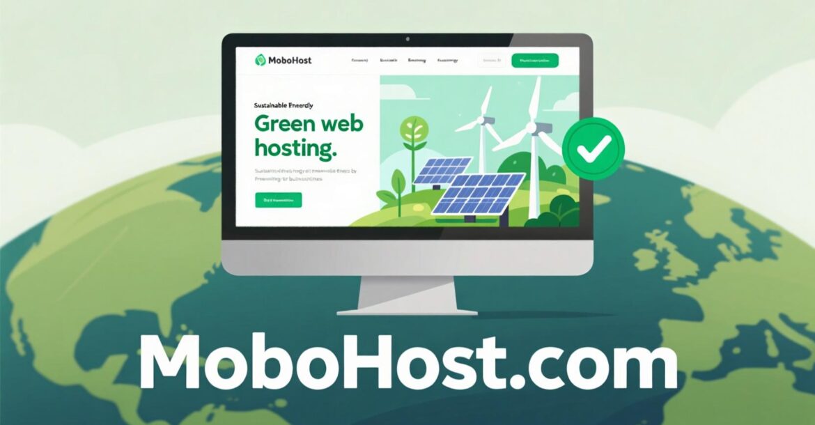 A lush green forest contrasted with a server rack showcasing the sustainable power sources of Mobohost.com